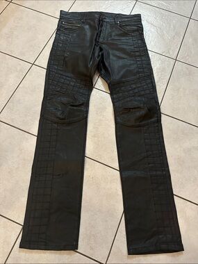 ROCKSTAR ORIGINAL Men's Y2K Grunge Stacked Waxed Black Denin Moto Jeans 33x35